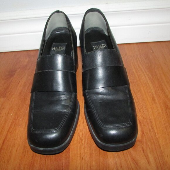 VIA MODA Leather Loafers - Block Heel - Sz 6.5 - Picture 3 of 10